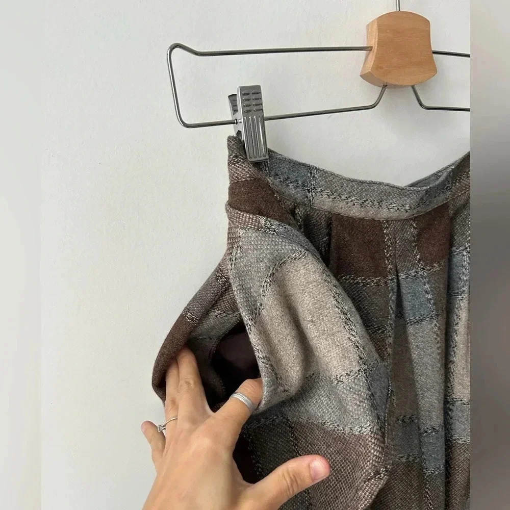 Vintage 90’s high waist wool plaid ruffle  midi skirt - Picture 4 of 16